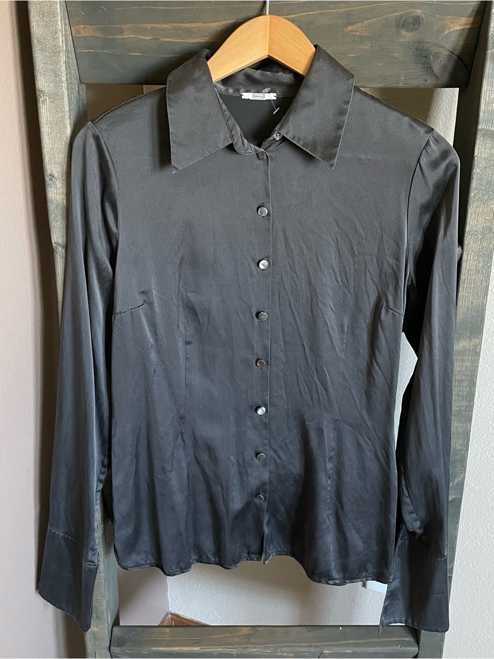Wolford SILK Blend Button Down Shirt Blouse Top Office Black Womens Size 38 / S